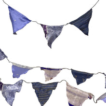 Load image into Gallery viewer, RECYCLED SARI FABRIC BUNTING | Purple colours | 5m long | Garland for Garden Wedding Birthday Indoor Outdoor Party Decoration Festival | Diwali bunting | Bohemian Bunting | Fair Trade