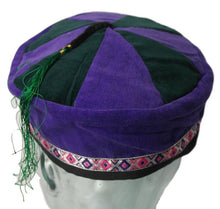 Load image into Gallery viewer, Large mauve Tibetan trim smoking / thinking / lounging cap with tassel
