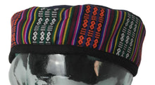 Load image into Gallery viewer, Blue Tibetan Trim smoking / thinking / lounging cap with multicoloured  band Size Large