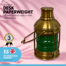 Load image into Gallery viewer, Masthead Starboard Navigation Lamp Paperweight | Solid polished brass | 9cm high | Nautical gifts for desk | Paperweight