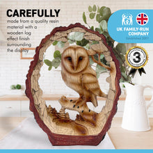 Load image into Gallery viewer, Eye catching Free Standing GRACEFUL OWL ON A LOG decorative ORNAMENT