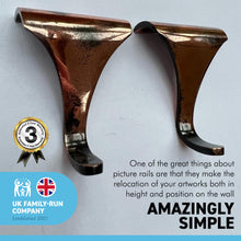 Load image into Gallery viewer, Pack of 2 DISTRESSED COPPER PICTURE RAIL HOOK 2 inches / 50mm | Victorian Fittings | Victorian House | Picture Hook | Dado picture rail | picture rail hangers