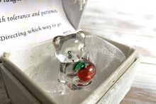 Load image into Gallery viewer, Thank you, teacher gift, with glass bear holding a red apple with thoughtful touching verse