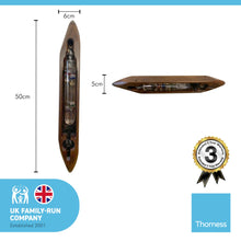 Load image into Gallery viewer, GALILEO THERMOMETER IN AN ANTIQUE FLYING SHUTTLE | Antique Shuttle originating from the textile Mills in Northern England | Weather station | Water Thermometer