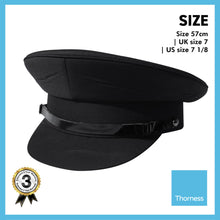 Load image into Gallery viewer, Black Chauffeur Style Peaked Cap | Size 57cm | Traditional style ideal for weddings, school proms and special events| Driving Cap | Size 57cm | UK size 7 | US size 7 1/8
