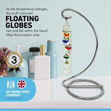 Load image into Gallery viewer, Galileo Thermometer Metal Stand Temperature Gauge Multicolored
