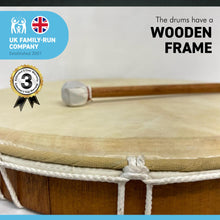 Load image into Gallery viewer, Large 50cm diameter Shamanic Sami hand drum with wooden beater | frame drum | medicine | Viking / Pagan Hand Drum | wooden frame | rope weaved handles at the rear | deep resonant tone