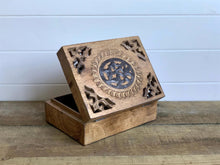 Load image into Gallery viewer, Carved Pattern Distressed Burnt Wood Treasure Chest Trinket Box
