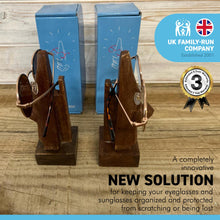 Load image into Gallery viewer, Pair of Gift Packaged GLASSES HOLDERS | SPECTACLE STAND | Gift for any occasion | Home or office accessory | Hand finished quality ETHICALLY SOURCED solid wood