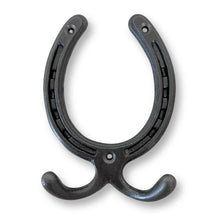 Load image into Gallery viewer, Handcrafted cast iron antique style HORSESHOE DOUBLE ROBE HOOK for hanging coats dog leads cabin hooks Bridle hooks