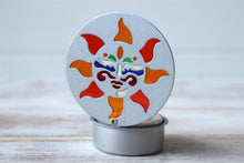 Load image into Gallery viewer, Set of 3 Silver Sun Moon Star Multi Colour Glass Candle Holder