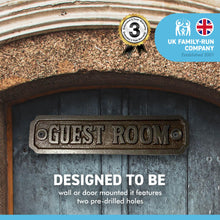 Load image into Gallery viewer, Cast Iron Antique Style GUEST ROOM PLAQUE SIGN |sitting room | drawing room | home décor | door sign | Guest House | Kitchen | Farmhouse | Pub | old style Period Plaque |14cm x 3.5cm