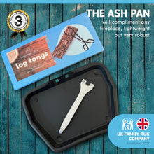 Load image into Gallery viewer, Traditional ash pan 33cm wide (13") with handle and heavyweight cast iron tongs | Ideal for Standard Sized fire grates | ash pan for open fires | ash pan for log burners| fire ash pan