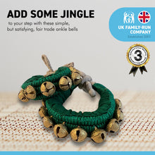 Load image into Gallery viewer, Pair of Classical Indian Ghungroos | Ankle bracelets | Green padded strap | Bhangra Kathak Dances | Anklets | Wedding Favours | Bollywood anklet | Ankle Foot Bracelet | Musical accessory