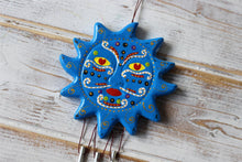 Load image into Gallery viewer, Sun Wind Chime Blue Handpainted Bright Colours Decor
