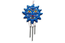 Load image into Gallery viewer, Sun Wind Chime Blue Handpainted Bright Colours Decor
