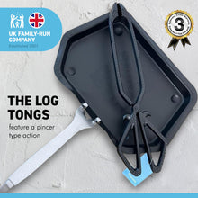 Load image into Gallery viewer, Traditional ash pan – 28cm wide (11&quot;) with handle and heavyweight cast iron tongs | Ideal for Standard Sized fire grates | ash pan for open fires | ash pan for log burners| fire ash pan
