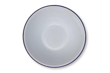 Load image into Gallery viewer, White Enamel Blue Rim Pudding Bowl Oven Tin Dish 20CM