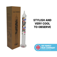 Load image into Gallery viewer, Large 44cm tall Free standing Galileo thermometer in Gift packaging
