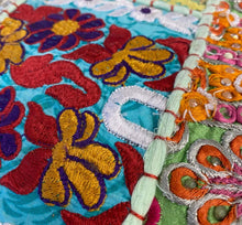 Load image into Gallery viewer, Classic patchwork brocade green Indian footstool