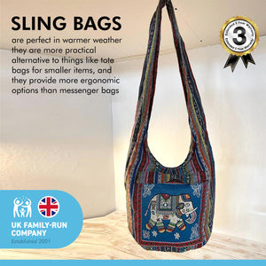 Elephant Shoulder Sling Bag | Boho style handcrafted woven shoulder & crossbody bag with zipper closure and large front pocket