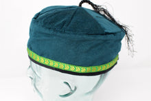 Load image into Gallery viewer, Green Tibetan Trim Smoking lounge Cap with Tassel Medium
