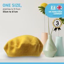 Load image into Gallery viewer, Womens French style Mustard Yellow Beret 100% pure blended wool | One size fits all classic solid colour