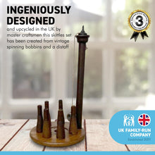 Load image into Gallery viewer, Handcrafted Bar skittles game Upcycled from antique spinning bobbins |wooden bowling set | Pub skittles set | table top skittles | Devil amongst the tailors | Indoor skittles
