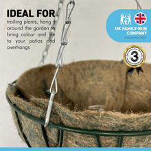 Load image into Gallery viewer, Metal 12 Inch diameter green Hanging Basket with 3 jute liners