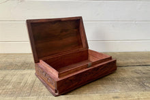 Load image into Gallery viewer, Carved Pattern Dark Wood Treasure Chest Trinket Box
