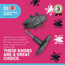 Load image into Gallery viewer, Pack of 2 CAST IRON FUNKY BUG DRAWER KNOB for Kitchen cupboards | Cast Iron Antique style | Vintage charm meets modern functionality | 5cm (L) x 2cm (D)