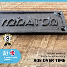 Load image into Gallery viewer, Cast Iron Sláinte Mhaith Good Health Gaelic Wall Plaque Door Sign | Drinking toast | whiskey toast | whisky toast | pub car sign | 18cm (L) x 3cm (H)