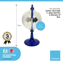 Load image into Gallery viewer, 16cm high Solar Radiometer | 4 Blades rotating glass windmill Crookes solar radiometer |Measures Radiant Flux of Electromagnetic Radiation | desk ornament | weather station | light mill