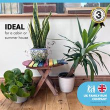 Load image into Gallery viewer, Small WOODEN FOLDING FISH shaped SIDE TABLE with distressed finish | Multi coloured | 40cm (L) x 30cm (W) x 32cm