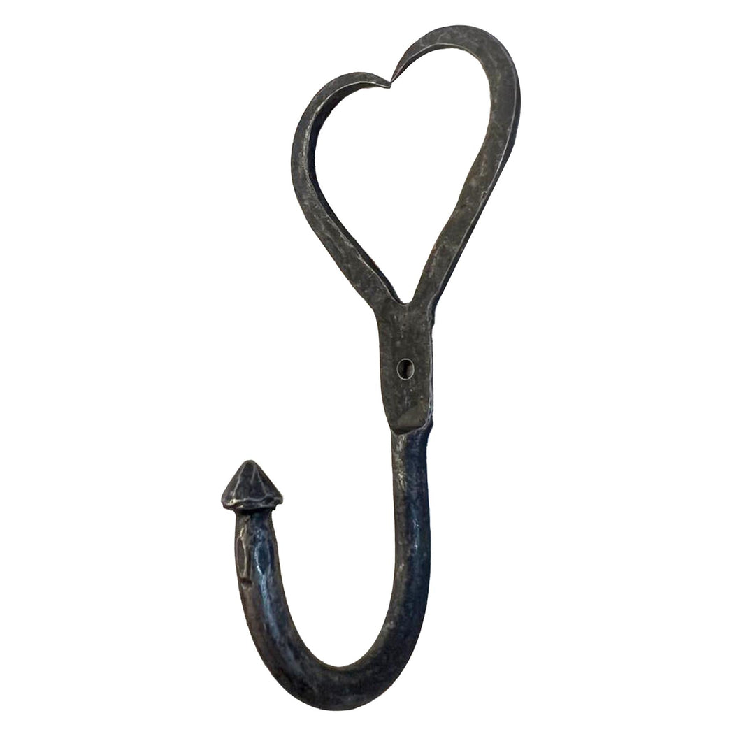 CAST IRON LOVE HEART HOOK | 12cm (H) x 6cm (W) | Decorative wall mounted entryway hall hook for hanging | Kitchen Bedroom Bathroom Coat Pegs Hooks