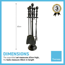 Load image into Gallery viewer, Metal black turn handled 5-piece fireside companion set