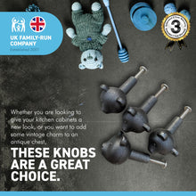 Load image into Gallery viewer, Pack of 4 CAST IRON BEAR FACE DRAWER KNOBS for Kitchen cupboards | Cast Iron Antique style finish | Vintage charm meets modern functionality | 3cm wide x 2cm