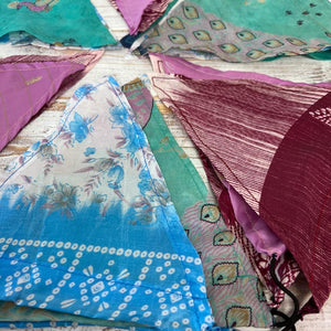 Recycled Sari Fabric Bunting- Aqua- Festival Flags- Garland - Party Decoration - Wedding/ Birthday celebrations - 5m long.