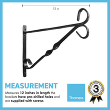 Load image into Gallery viewer, Black 12 Inch | 30cm hanging basket bracket | Wall hanging hooks hanger | Heavy duty hanging Bracket with Screws