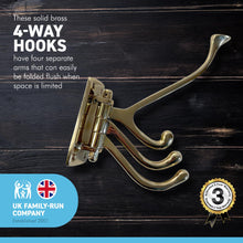 Load image into Gallery viewer, Four-way Folding Coat Hook | Polished brass finish | | Wall mounted for bathroom kitchen bedroom | Captains hook