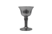 Load image into Gallery viewer, Silver coloured gothic goblet chalice with magic pentagram symbol perfect for use as a home altar piece / wiccan / wicca / meditation / gothic