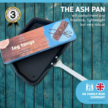 Load image into Gallery viewer, Traditional ash pan 33cm wide (13") with handle and heavyweight cast iron tongs | Ideal for Standard Sized fire grates | ash pan for open fires | ash pan for log burners| fire ash pan