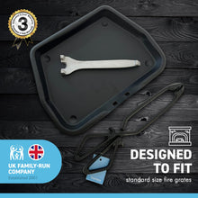 Load image into Gallery viewer, Traditional ash pan – 28cm wide (11") with handle and heavyweight cast iron tongs | Ideal for Standard Sized fire grates | ash pan for open fires | ash pan for log burners| fire ash pan