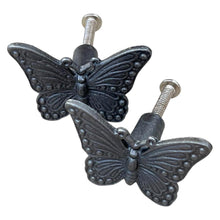 Load image into Gallery viewer, 2 x CAST IRON BUTTERFLY SHAPED DRAWER KNOBS for Kitchen cupboards | Cast Iron Antique style finish | Vintage charm meets modern functionality | 5cm wide x 2cm depth | Draw cabinet pull knob.