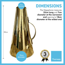 Load image into Gallery viewer, Gleaming BRASS Old Fashioned Director LARGE METAL MEGAPHONE Loud Hailer | Movie Prop | Film Prop |TV Prop |Fancy Dress | Mega phone | Megaphone speaker | Voice amplifier | Film prop replica