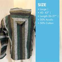 Load image into Gallery viewer, MINTY GREEN Mexican Baja Jerga HOODIE Hippie Festival top | SIZE LARGE | Warm and cosy with brushed soft lining | Blended 50% Acrylic, 50% Cotton | oversized fit jumper hoodies.