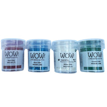 Load image into Gallery viewer, WOW! 4 piece Embossing Glitter Glitz Collection| 4 x 15ml pots | Blue White Red and Green Glitz | Free your creativity and enhance your card making sparkle | High-quality and NON-TOXIC