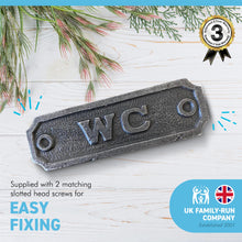 Load image into Gallery viewer, Cast Iron Antique Style WC PLAQUE SIGN | 10.5cm (L) x 3cm (H) | supplied with Two Screws for Easy fixing