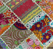 Load image into Gallery viewer, Classic patchwork brocade green Indian footstool