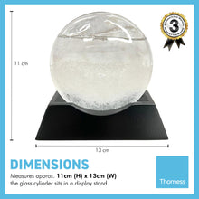 Load image into Gallery viewer, FITZROY STORM GLASS WEATHER PREDICTION DESK ORNAMENT | Weather forecaster | Weather station |barometer | science ornament | weather predicting storm glass with display stand | 11cm (H) x 13cm (W)
